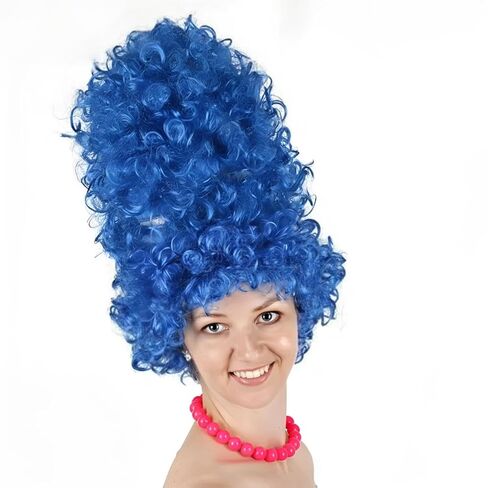 المرأة طويلة الأزرق شعر مستعار مجعد وقلادة هالوين عيد الميلاد تأثيري حلي الباروكات زي حفلة تنكرية الملحقات in Kuwait