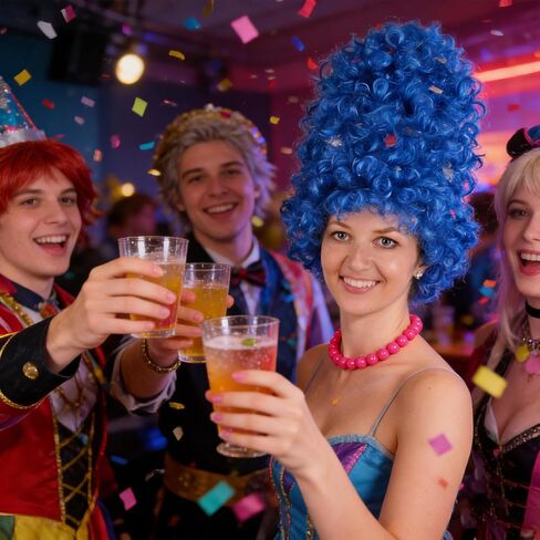 المرأة طويلة الأزرق شعر مستعار مجعد وقلادة هالوين عيد الميلاد تأثيري حلي الباروكات زي حفلة تنكرية الملحقات in Kuwait