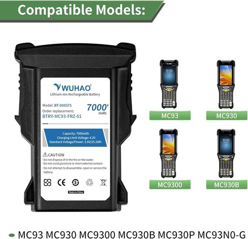 WUHAO 2 حزمة لبطارية Zebra MC9300 BT-000370 BT-000371 ترقية 7000 مللي أمبير في الساعة لـ Zebra MC93 MC930 MC9300 MC930B MC930P MC93N0-G بطارية بديلة لماسح الباركود BTRY-MC93-FRZ-01 BTRY-MC93-STN-01 in Saudi Arabia