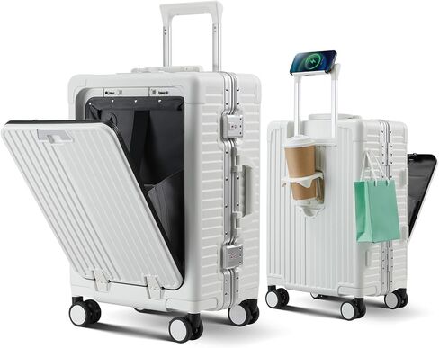 Carry on Luggage Aluminium Frame with Cup Holder,Top opening Suitcases and USB Charging Port,Lightweight with Front Pocket Rolling Suitcases with Spinner Wheels (Dark Green, 20Inch) in Saudi Arabia