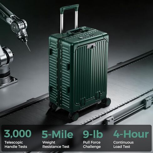 Carry on Luggage Aluminium Frame with Cup Holder,Top opening Suitcases and USB Charging Port,Lightweight with Front Pocket Rolling Suitcases with Spinner Wheels (Dark Green, 20Inch) in Saudi Arabia