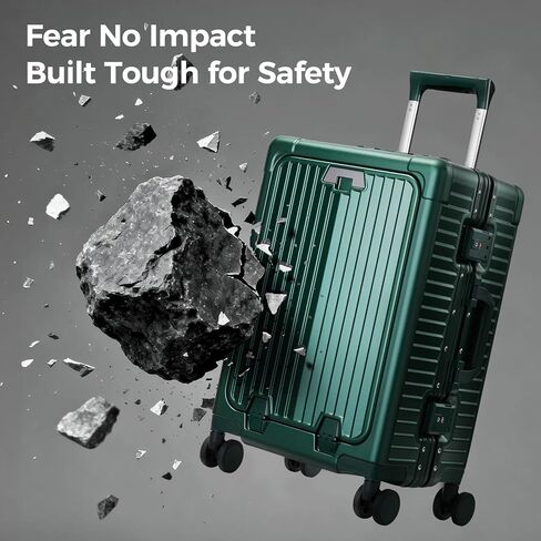 Carry on Luggage Aluminium Frame with Cup Holder,Top opening Suitcases and USB Charging Port,Lightweight with Front Pocket Rolling Suitcases with Spinner Wheels (Dark Green, 20Inch) in Saudi Arabia
