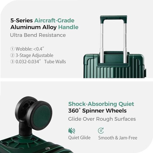 Carry on Luggage Aluminium Frame with Cup Holder,Top opening Suitcases and USB Charging Port,Lightweight with Front Pocket Rolling Suitcases with Spinner Wheels (Dark Green, 20Inch) in Saudi Arabia