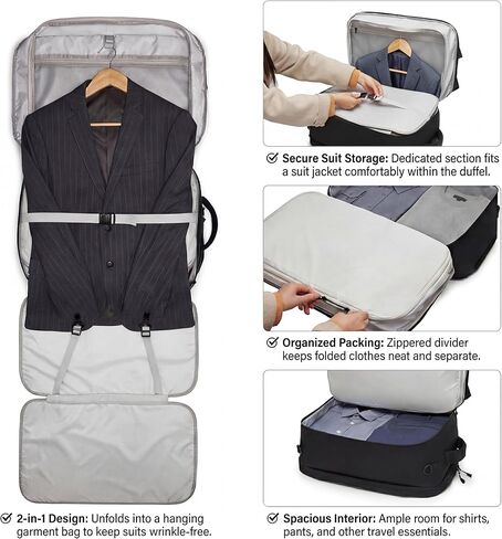 seyfocnia Convertible Travel Garment Bag, Large Travel Backpack for Men & Women, Business Laptop Backpack, Carry On Luggage, Personal Item Travel Bag Suit Bag With Multi-Pockets in Saudi Arabia