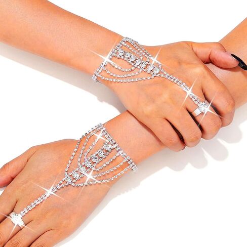 CASDRE Rhinestone Wedding Gloves Fingerless Sparkly Crystal Glove Bridal Hand Chain for Women in Saudi Arabia