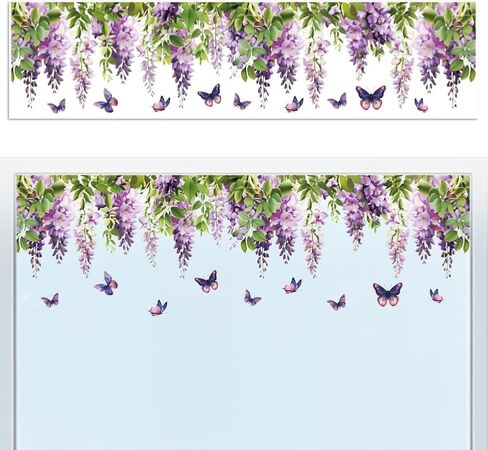 ملصق لاصق ثابت للنافذة على الوجهين لنافذة زجاجية كبيرة، ورقة واحدة من الوستارية والفراشة 47.2 بوصة × 11.8 بوصة، ملصق نافذة قابل للإزالة مقاوم للماء لتزيين الفصول الدراسية في المنزل والمكتب in Saudi Arabia