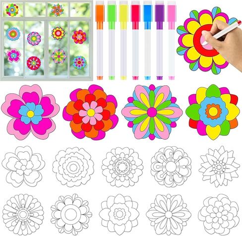 30 قطعة من Qyeahkj لموضوع الربيع على شكل زهرة Suncatchers Craft من أجل DIY ملصق لاصق لنافذة الزهور مع أقلام تحديد مجموعة طلاء حفلات الربيع والزهور الفنية وهدايا هواية لأنشطة ديكور المنزل in Saudi Arabia