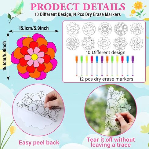 30 قطعة من Qyeahkj لموضوع الربيع على شكل زهرة Suncatchers Craft من أجل DIY ملصق لاصق لنافذة الزهور مع أقلام تحديد مجموعة طلاء حفلات الربيع والزهور الفنية وهدايا هواية لأنشطة ديكور المنزل in Saudi Arabia