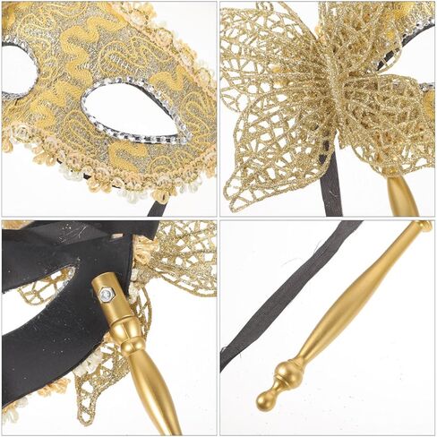 Masquerade Mask with Stick for Women - Fancy Handheld Costume Mask Venetian for Halloween Cosplay Dancing Party Prom and Mardi Gras Favors Supplies - Golden in Saudi Arabia