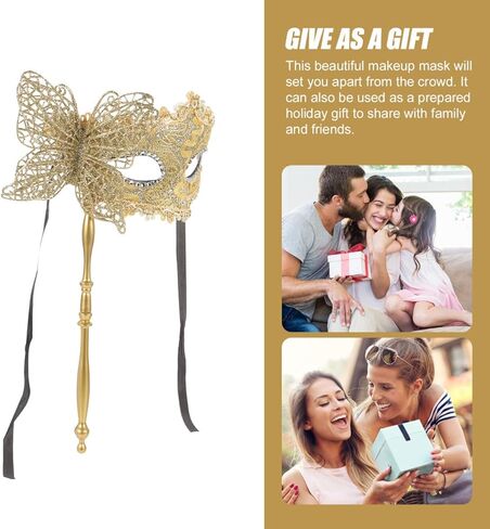 Masquerade Mask with Stick for Women - Fancy Handheld Costume Mask Venetian for Halloween Cosplay Dancing Party Prom and Mardi Gras Favors Supplies - Golden in Saudi Arabia
