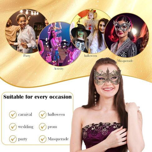 3 PCS Silver Masquerade Mask for Women, Fun Lace Masquerade Mask for Couples with Elastic Band Masks for Party Prom Venetian Mardi Gras Role Plays Ball - Black, Gold, Silver, 21× 8 cm in Saudi Arabia