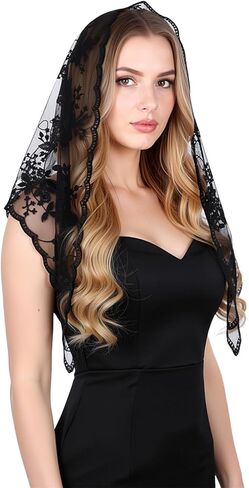 Yolev Mantilla حجاب مثلث أسود Mantilla حجاب كاثوليكي للنساء وشاح دانتيل أسود حجاب جماعي غطاء رأس حجاب مصلى وشاح لاتيني للنساء الزفاف صلاة مسيحية دينية in Saudi Arabia