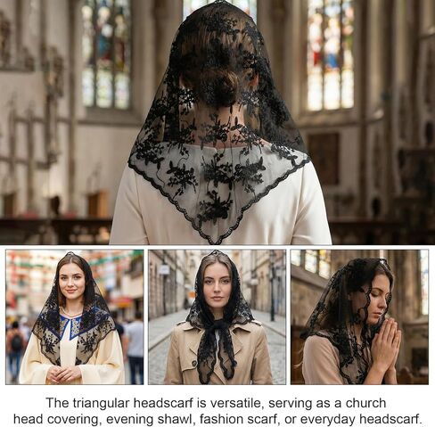 Yolev Mantilla حجاب مثلث أسود Mantilla حجاب كاثوليكي للنساء وشاح دانتيل أسود حجاب جماعي غطاء رأس حجاب مصلى وشاح لاتيني للنساء الزفاف صلاة مسيحية دينية in Saudi Arabia