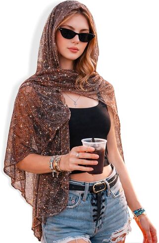أغطية شال للنساء - أوشحة ترتر لامعة، وشاح للرقبة متعدد الاستخدامات لفساتين السهرة in Kuwait
