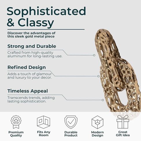 Sagebrook Home 12-Inch Gold 2-Linked Metal Chains - Aluminum Decorative Object for Modern Home Accent and Elegance in Saudi Arabia
