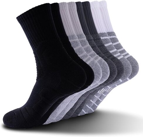 4 Pairs Mens Basketball Socks Athletic Running High Stockings Comfort Athletic Crew Socks Cushion Running Sock Performance Breathable Sports Sock for Men [Black,light gray,dark gray,white-gray] in Saudi Arabia