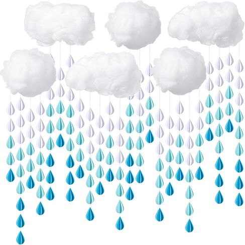 Amyhill 30 Pcs Artificial Cloud Raindrop Props 6 Pcs 3D Fake Clouds 24 Raindrop Garlands Room DIY Decorative Hanging Ornament Blue Hanging Rain Drops Decor for Baby Shower Birthday Wedding Party in Saudi Arabia