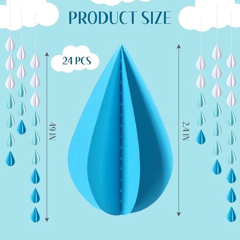 Amyhill 30 Pcs Artificial Cloud Raindrop Props 6 Pcs 3D Fake Clouds 24 Raindrop Garlands Room DIY Decorative Hanging Ornament Blue Hanging Rain Drops Decor for Baby Shower Birthday Wedding Party in Saudi Arabia