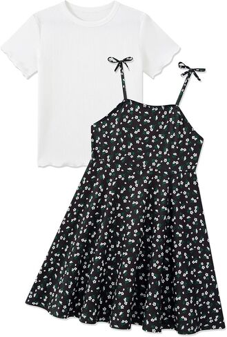 فساتين للفتيات من Kids4ever بدون أكمام مع حزام للفتيات مع تي شيرت للأعمار من 5 إلى 9 سنوات in Kuwait