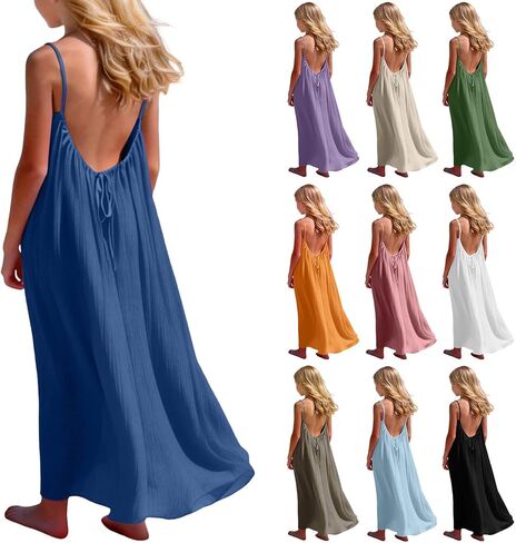 Backless Cami Dress Teen Girls Casual Flowy Vacation Beach Sundress Sleeveless Spaghetti Strap Maxi Dresses 5-14T in Saudi Arabia