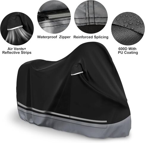 Waterproof Enclosed Motorcycle Storage Sheds Cover, 600D Oxford Cloth with All-Round Enclosed Zipper Motorcycle Shelter Garage Cover for Snow Rain Dust Protection, 96 L x 45 W x 53 H in in Saudi Arabia
