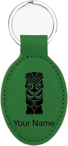LaserGram Oval Keychain, Tiki Statue, Personalized Engraving Included (Carbon Fiber Red) in Saudi Arabia