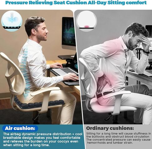 Inflatable Seat Cushion, Airplane Travel Seat Cushion for Long Flights & Car Rides, Portable Air Pad with Built-in Pump, Ergonomic Tailbone Buttocks Pain Relief for Office Chair, Wheelchair, Stadium in Saudi Arabia