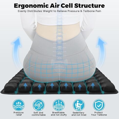 Inflatable Seat Cushion, Airplane Travel Seat Cushion for Long Flights & Car Rides, Portable Air Pad with Built-in Pump, Ergonomic Tailbone Buttocks Pain Relief for Office Chair, Wheelchair, Stadium in Saudi Arabia