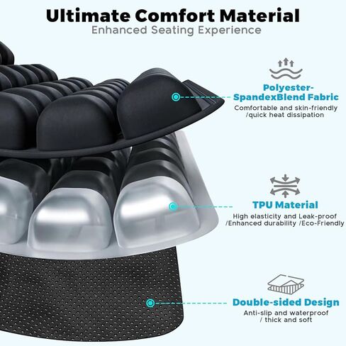 Inflatable Seat Cushion, Airplane Travel Seat Cushion for Long Flights & Car Rides, Portable Air Pad with Built-in Pump, Ergonomic Tailbone Buttocks Pain Relief for Office Chair, Wheelchair, Stadium in Saudi Arabia