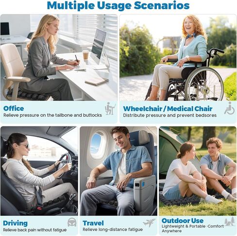 Inflatable Seat Cushion, Airplane Travel Seat Cushion for Long Flights & Car Rides, Portable Air Pad with Built-in Pump, Ergonomic Tailbone Buttocks Pain Relief for Office Chair, Wheelchair, Stadium in Saudi Arabia