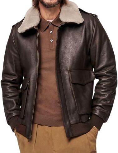 Isaac & David Chicago Mens G1 Fur Collar Flight Distressed Brown Aviator Leather Jacket Air Force A2 Leather Bomber Jacket in Saudi Arabia