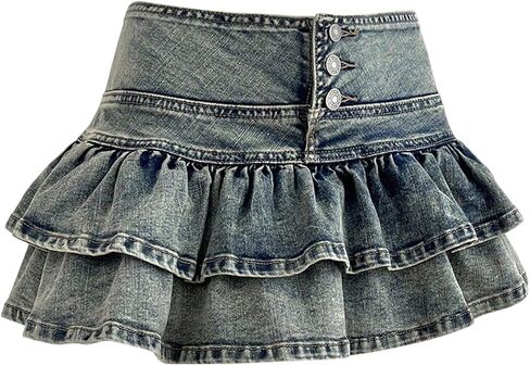 Floerns Women's Y2k Layered Ruffle Jean Skirt Button Coquette Denim Mini Skirt in Saudi Arabia