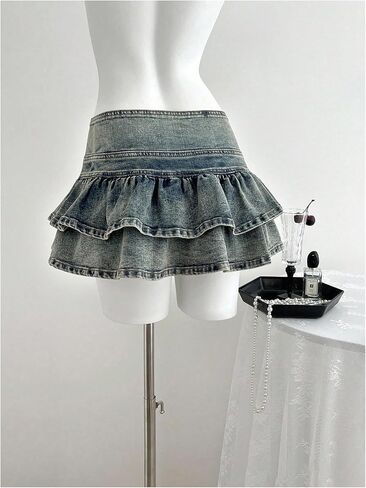 Floerns Women's Y2k Layered Ruffle Jean Skirt Button Coquette Denim Mini Skirt in Saudi Arabia