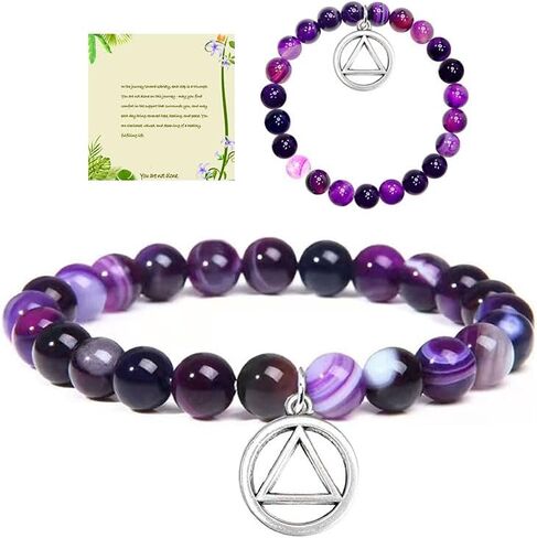 Sobriety Gifts for Women Addiction Recovery Bracelets Amethyst Healing Bracelet with AA Alcoholics Anonymous Circle Triangle Charm New Beginnings Inspirational Gift in Kuwait