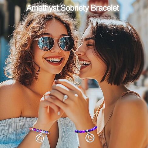 Sobriety Gifts for Women Addiction Recovery Bracelets Amethyst Healing Bracelet with AA Alcoholics Anonymous Circle Triangle Charm New Beginnings Inspirational Gift in Kuwait