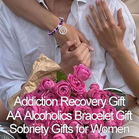 Sobriety Gifts for Women Addiction Recovery Bracelets Amethyst Healing Bracelet with AA Alcoholics Anonymous Circle Triangle Charm New Beginnings Inspirational Gift in Kuwait