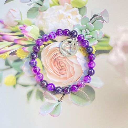 Sobriety Gifts for Women Addiction Recovery Bracelets Amethyst Healing Bracelet with AA Alcoholics Anonymous Circle Triangle Charm New Beginnings Inspirational Gift in Kuwait