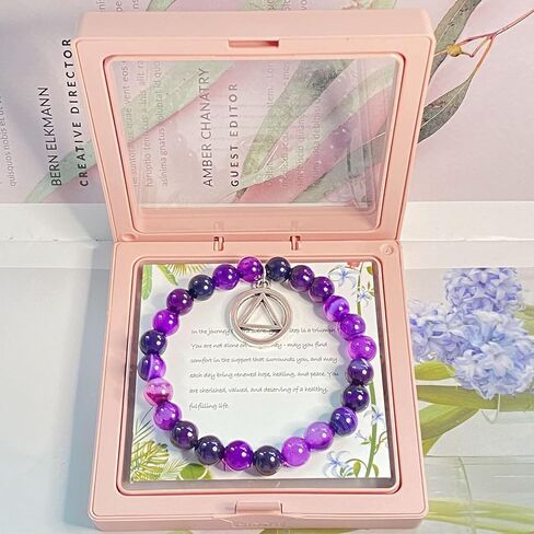 Sobriety Gifts for Women Addiction Recovery Bracelets Amethyst Healing Bracelet with AA Alcoholics Anonymous Circle Triangle Charm New Beginnings Inspirational Gift in Kuwait