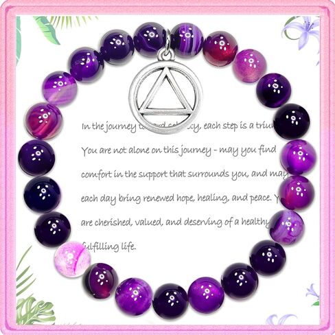 Sobriety Gifts for Women Addiction Recovery Bracelets Amethyst Healing Bracelet with AA Alcoholics Anonymous Circle Triangle Charm New Beginnings Inspirational Gift in Kuwait