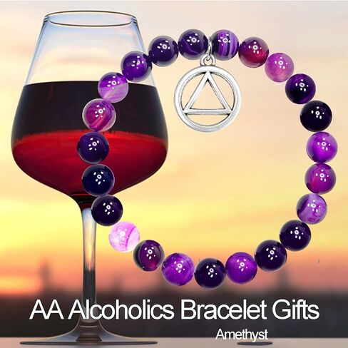 Sobriety Gifts for Women Addiction Recovery Bracelets Amethyst Healing Bracelet with AA Alcoholics Anonymous Circle Triangle Charm New Beginnings Inspirational Gift in Kuwait