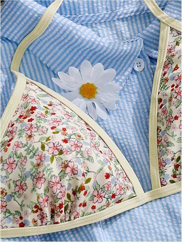 Women's 2 Piece Bikini Sets Floral Print Halter Bras and Tie Side Thongs Beach Outfits Swimwear in Saudi Arabia