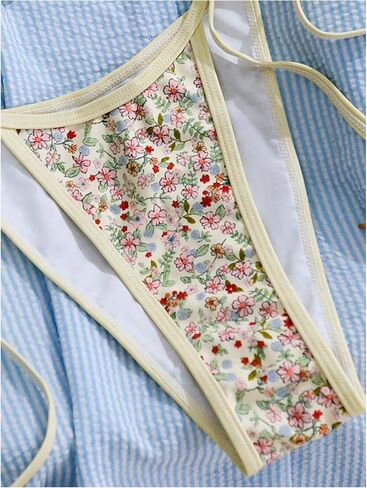 Women's 2 Piece Bikini Sets Floral Print Halter Bras and Tie Side Thongs Beach Outfits Swimwear in Saudi Arabia