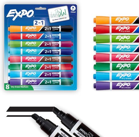 EXPO Dry Erase 2-in-1 Markers, Chisel Tip, Assorted, 8 Count in Kuwait