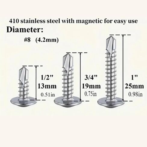 240Pcs 410 Stainless Steel Truss Head Self Tapping TEK Screws, Self Drilling Screws for Metal/Furniture, Building and Repairing, Truss Head, Phillips Screwdriver Drill Bit (Silver, 13+19+25mm) in Saudi Arabia