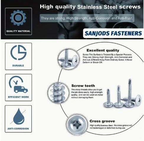 240Pcs 410 Stainless Steel Truss Head Self Tapping TEK Screws, Self Drilling Screws for Metal/Furniture, Building and Repairing, Truss Head, Phillips Screwdriver Drill Bit (Silver, 13+19+25mm) in Saudi Arabia