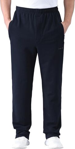 Mens Open Bottom Cotton Sweatpants with Zipper Pockets,Black Navyblue Darkgrey in Saudi Arabia