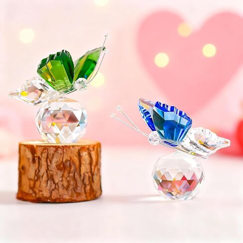 H&D HYALINE & DORA Set 2pcs Elegant Crystal Flying Butterfly with Ball Base Glass Animal Collectible Figurines Paperweight Art Craft Table Ornament Home Wedding Decor Xmas Women Gift in Kuwait