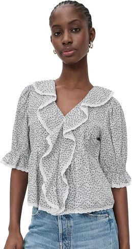 بلوزة Madewell النسائية ذات الأكمام المنتفخة المكشكشة in Saudi Arabia