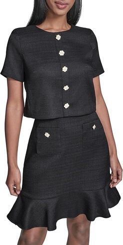 Karl Lagerfeld Women's Short Sleeve Crew Neck Faux Tweed a Line Dress in Saudi Arabia