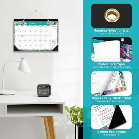 Desk Calendar 2026, 21 Months Calendar Runs from October 2025 to June 2027 - Large 17" x 12" Desktop/Wall Monthly Desk Planner for Home School, or Office - Floral Pattern in Saudi Arabia